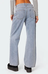 Edikted Debbie Distressed Low Rise Baggy Jeans