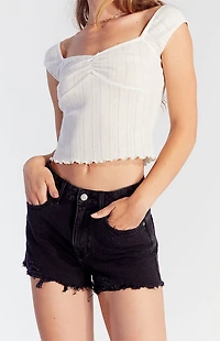 Pacsun Black Frayed Ripped High Waisted Denim Festival Shorts