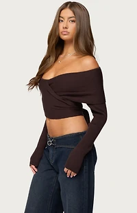 Edikted Paulina Off Shoulder Wrap Sweater