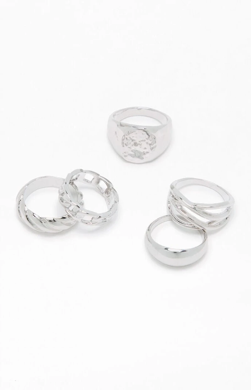 LA Hearts 5 Pack Textured Chunky Rings