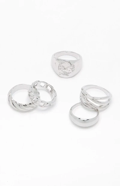LA Hearts 5 Pack Textured Chunky Rings