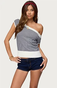Edikted Lottey Striped Off Shoulder Knit Top