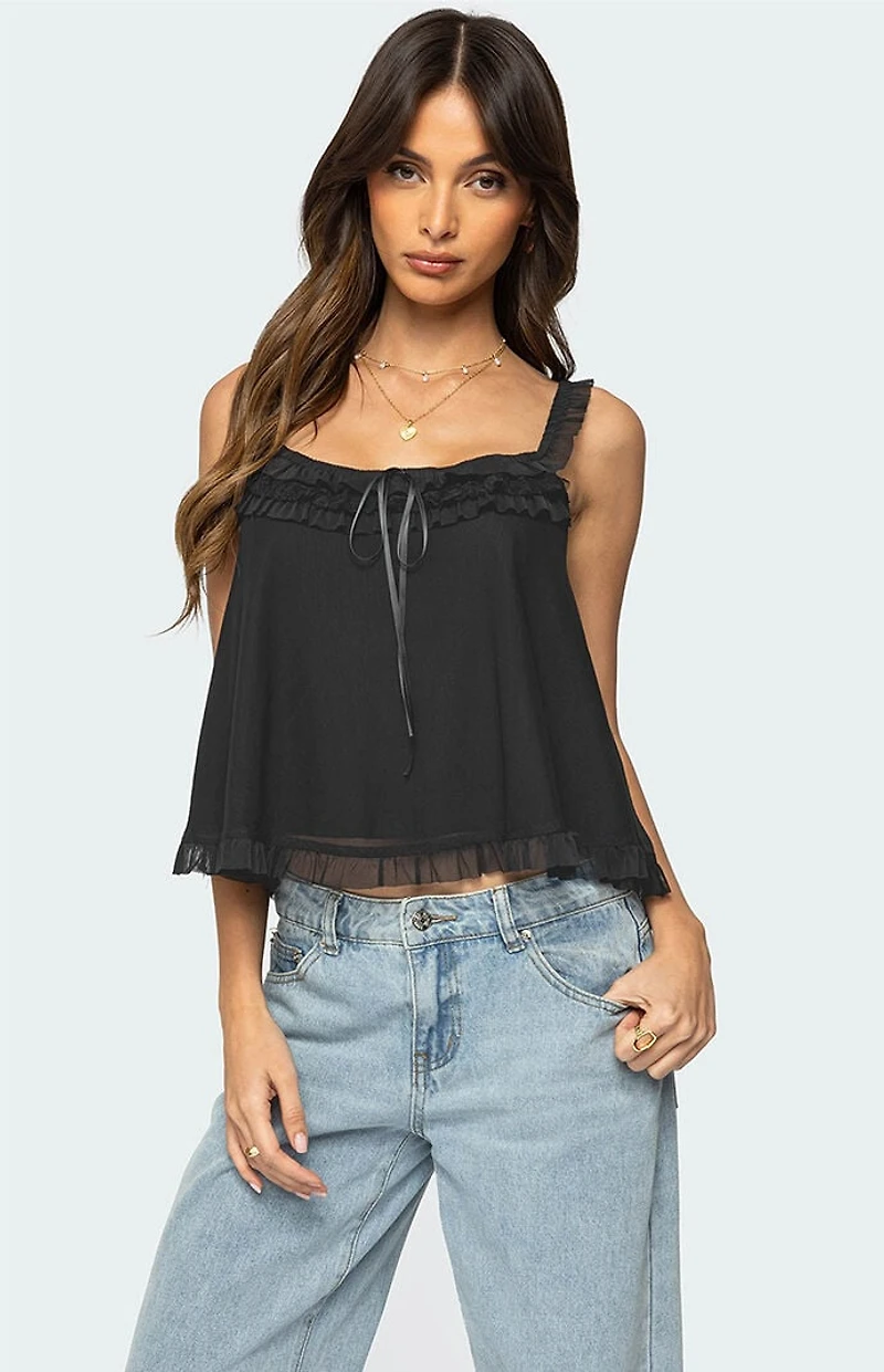 Edikted Ruffle Mesh Babydoll Tank Top