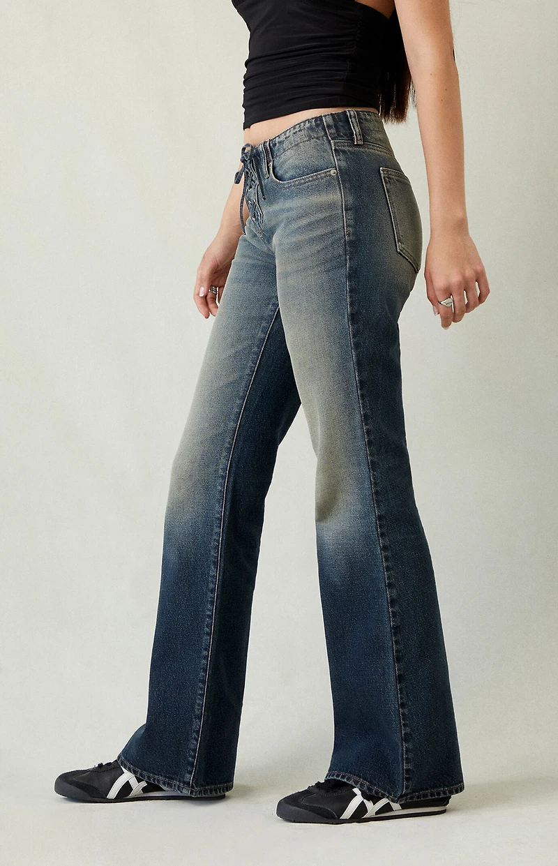 Pacsun Jade Low Rise Bootcut Jeans Lace-Up Dark Blue