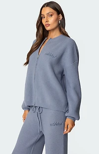 Edikted Kris Ribbed Knit Zip Up Sweater