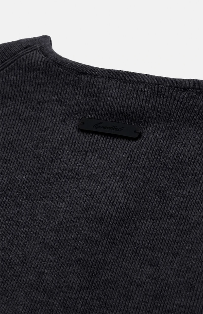 Fear of God ESSENTIALS Women's Vintage Black Signature Ribbed Knit Long Sleeve Zip Up Top