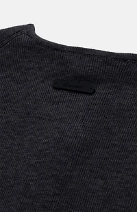 Fear of God ESSENTIALS Women's Vintage Black Signature Ribbed Knit Long Sleeve Zip Up Top