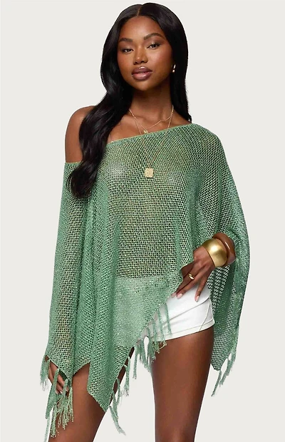 Edikted Sequin Fringe Knit Poncho