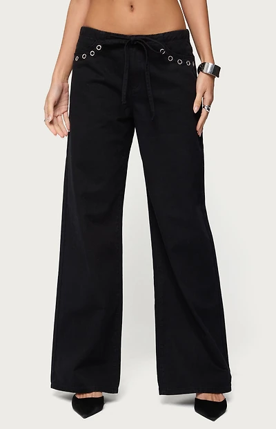 Edikted Grommet Tie Waist Low Rise Jeans