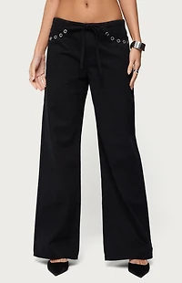 Edikted Grommet Tie Waist Low Rise Jeans