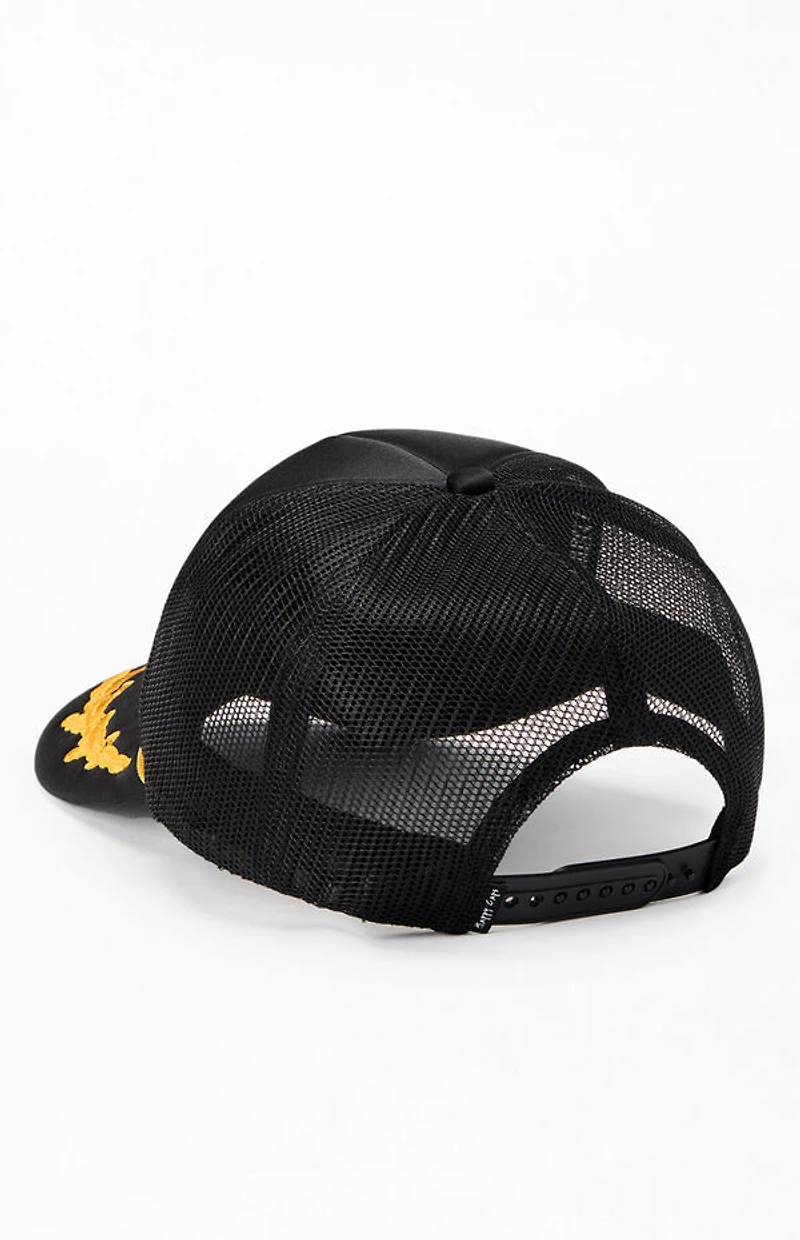 Happy Caps Black Double Blind Embroidered Foam Trucker Hat