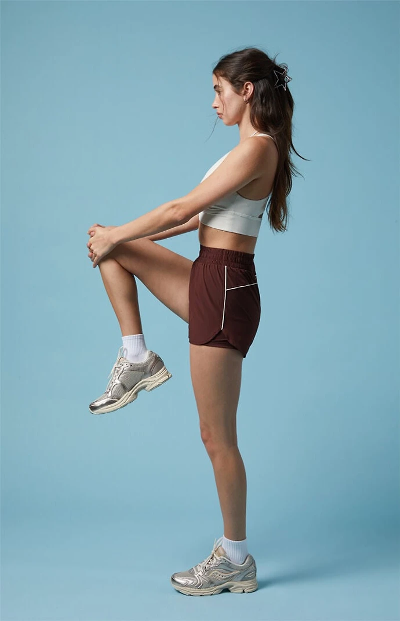 PAC 1980 Active Brown Piping Dolphin Hem Track Shorts