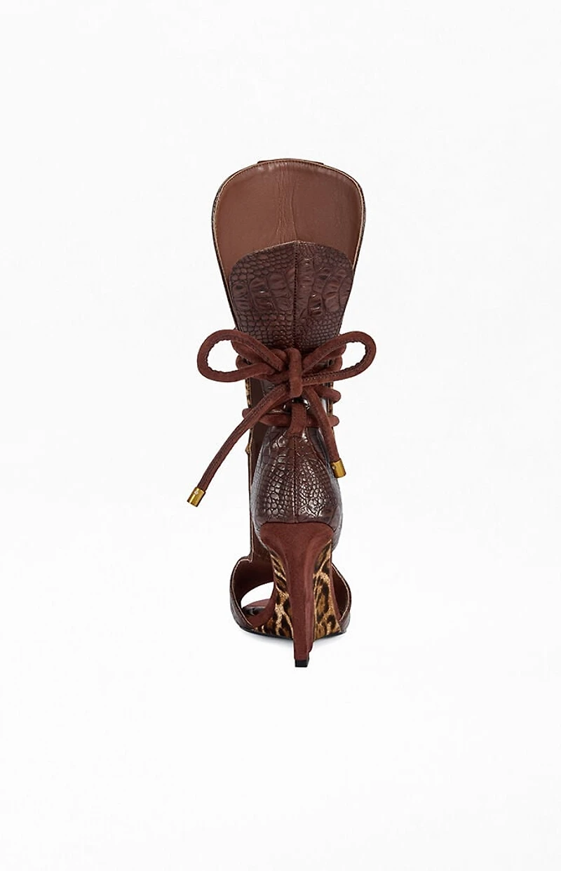 AZALEA WANG Women's Desire Brown Animal Wedge Sandals