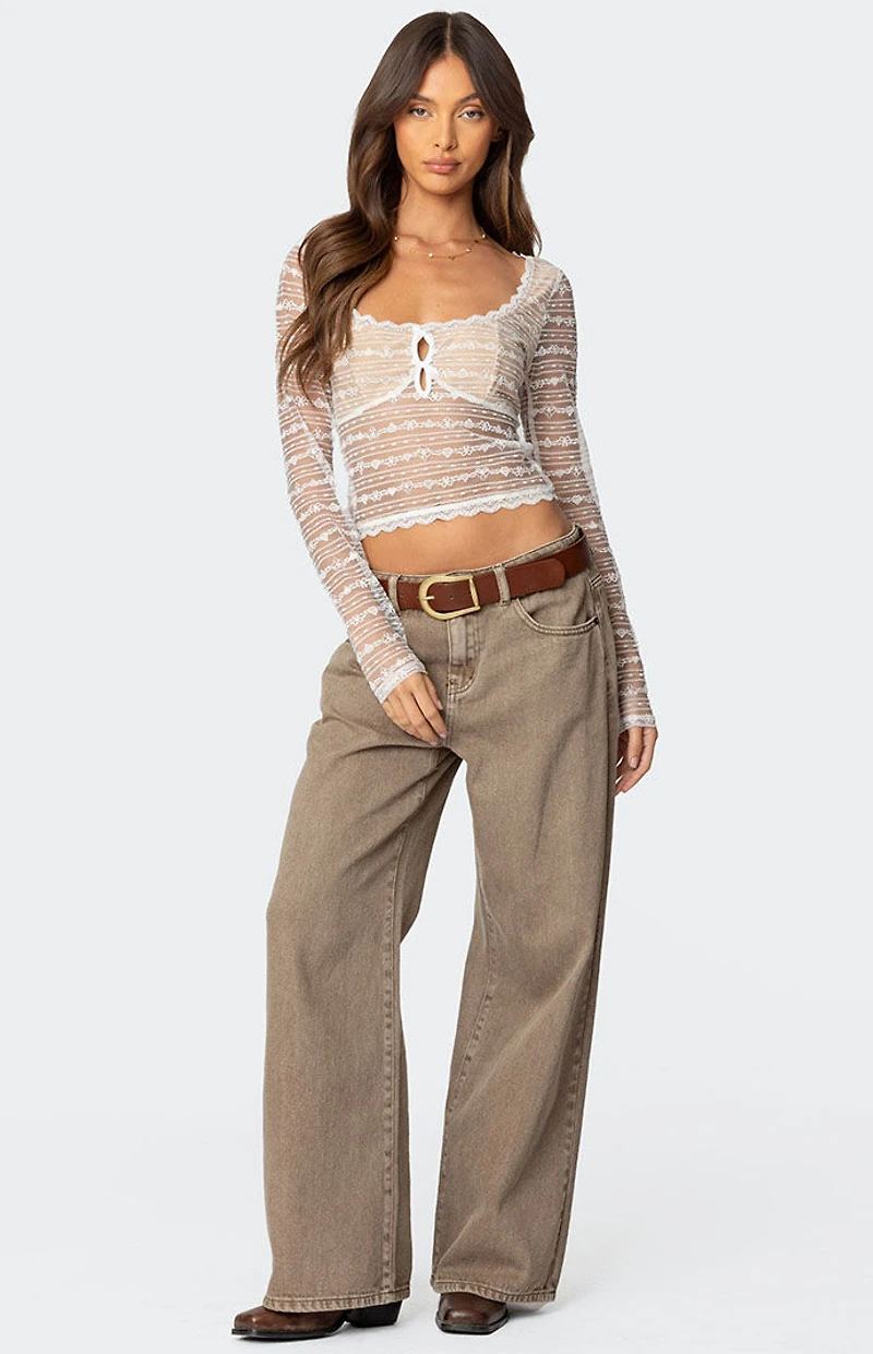 Edikted Heart and Bow Sheer Lace Top