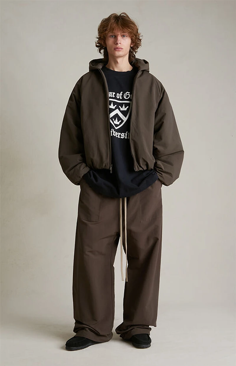 Fear of God ESSENTIALS Brown Military Nylon Hooded Bomber Jacket
