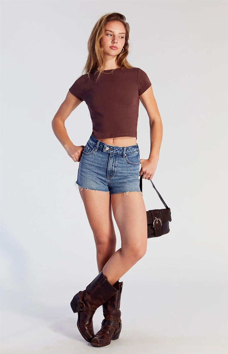 Pacsun Medium Indigo Raw Cut High Waisted Denim Festival Shorts
