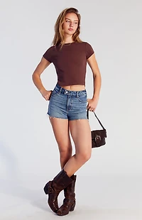 Pacsun Medium Indigo Raw Cut High Waisted Denim Festival Shorts