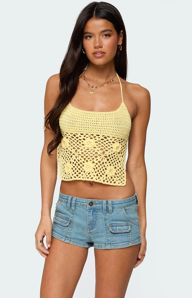 Edikted Miel Crochet Backless Halter Top