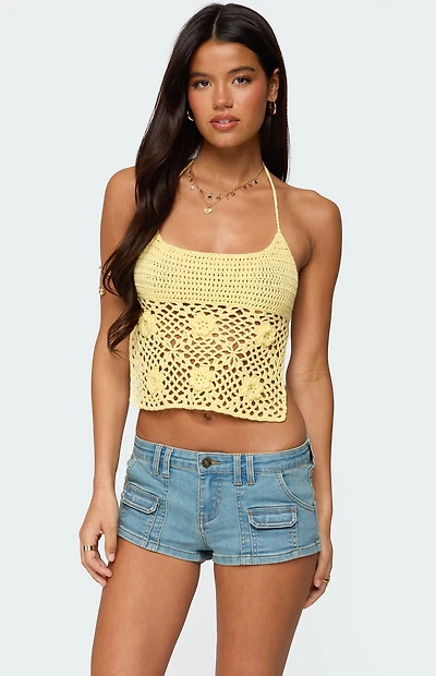 Edikted Miel Crochet Backless Halter Top
