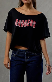 WILD COLLECTIVE Wisconsin Badgers Off-The-Shoulder Oversized T-Shirt