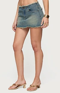 Edikted Levana Distressed Denim Mini Skirt