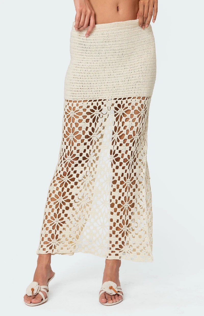 Edikted Ida Back Slit Crochet Maxi Skirt