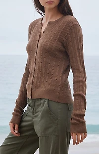 John Galt Brown Button Up Open Knit Cardigan