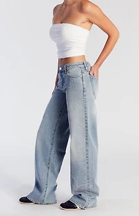 Pacsun Casey Low Rise Baggy Jeans Rhinestone Butterfly