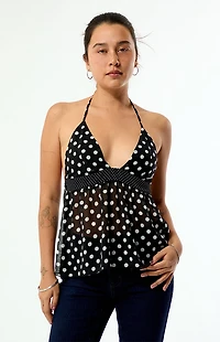 Beverly and Beck Arden Polka Dot Chiffon Babydoll Top