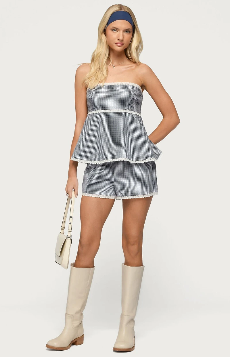 Edikted Ellie Lacey Gingham Shorts