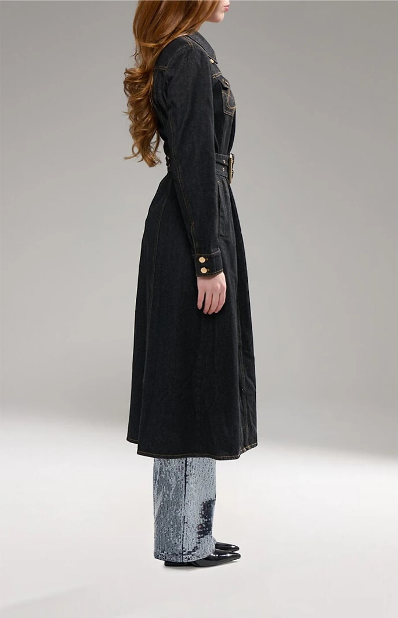 AZALEA WANG Evessa Dark Denim Trench Coat
