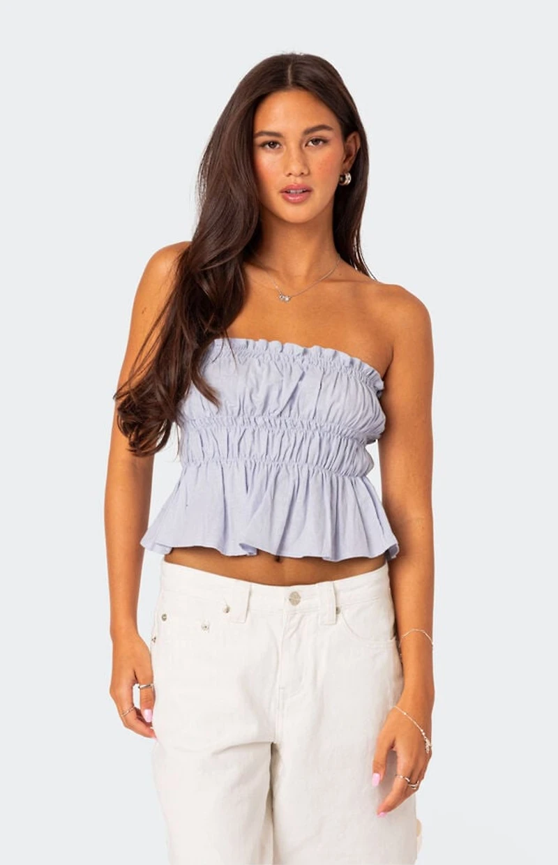 Edikted Katherine Linen Scrunch Tube Top