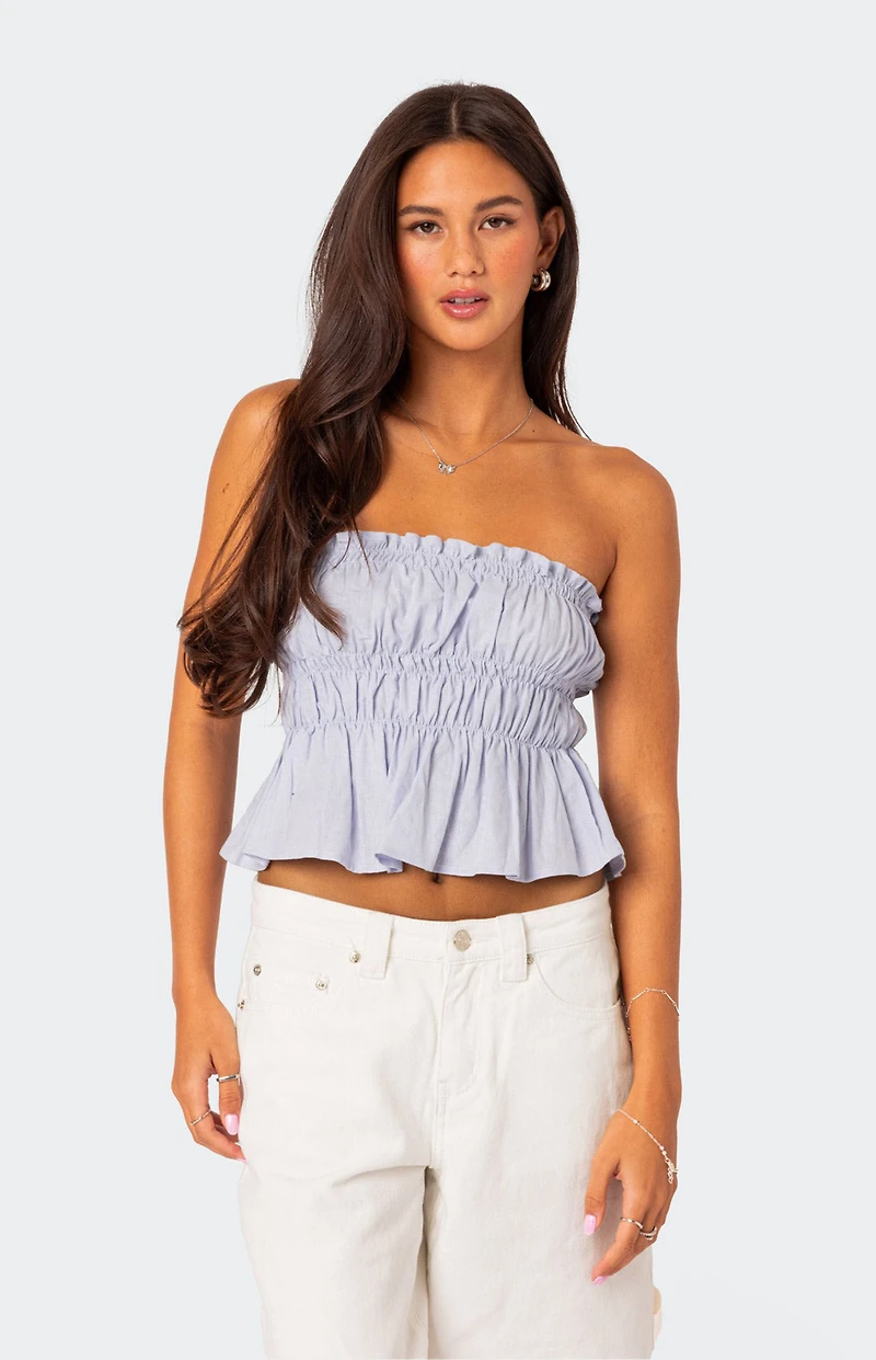 Edikted Katherine Linen Scrunch Tube Top