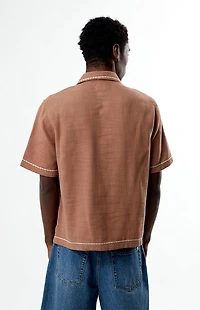 Pacsun Tan Western Embroidered Oversized Resort Camp Shirt