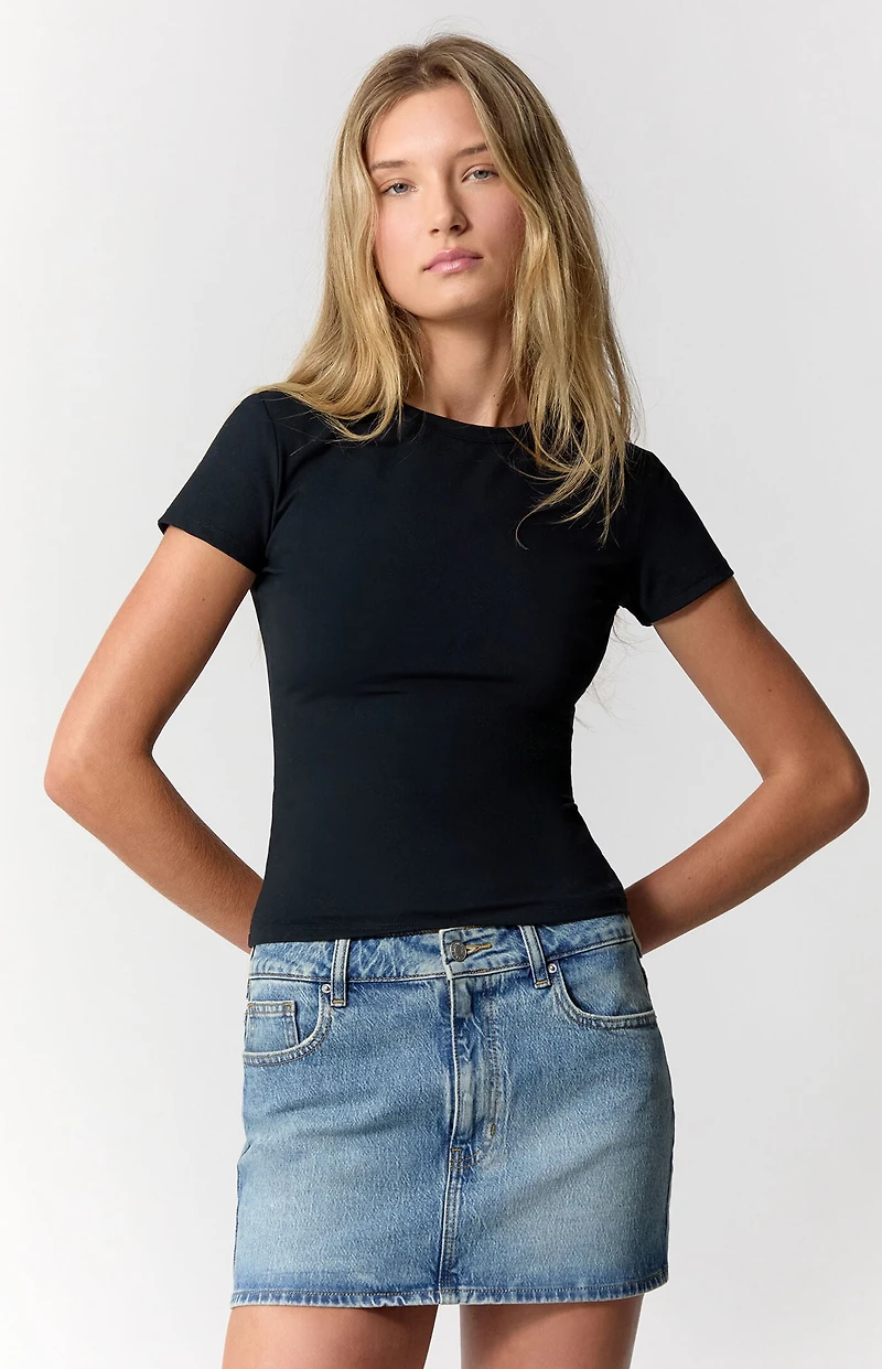 Pacsun Bella Stretch Medium Indigo Mid Rise Jean Mini Skirt