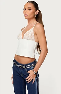 Edikted Keesha Lacey Boned V Neck Top