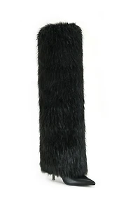 AZALEA WANG Langleye Black Faux Fur Over The Knee Stiletto Boots
