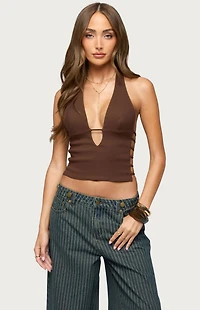 Edikted Aneera Cutout Plunging Halter Top