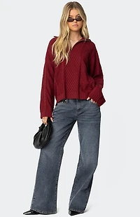 Edikted Oversized Quarter Zip Cable Knit Sweater