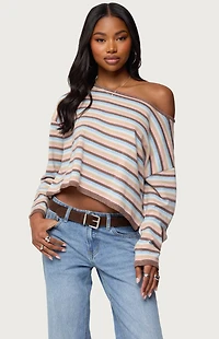 Edikted Alexis Off Shoulder Striped Knit Top