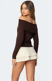 Edikted Glenn Fold Over Cable Knit Sweater