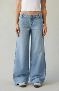 Pacsun Casey Low Rise Baggy Jeans Double Button Light Blue
