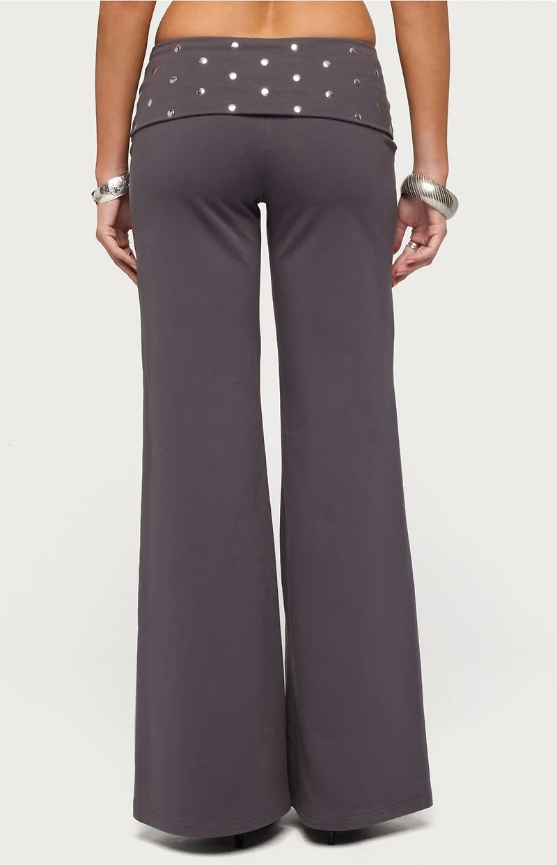 Edikted Breanna Studded Foldover Wide Leg Pants
