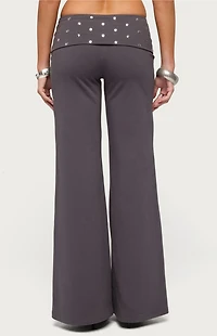 Edikted Breanna Studded Foldover Wide Leg Pants