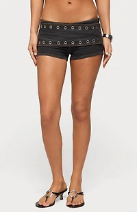 Edikted Gabrielle Grommet Wrap Denim Shorts