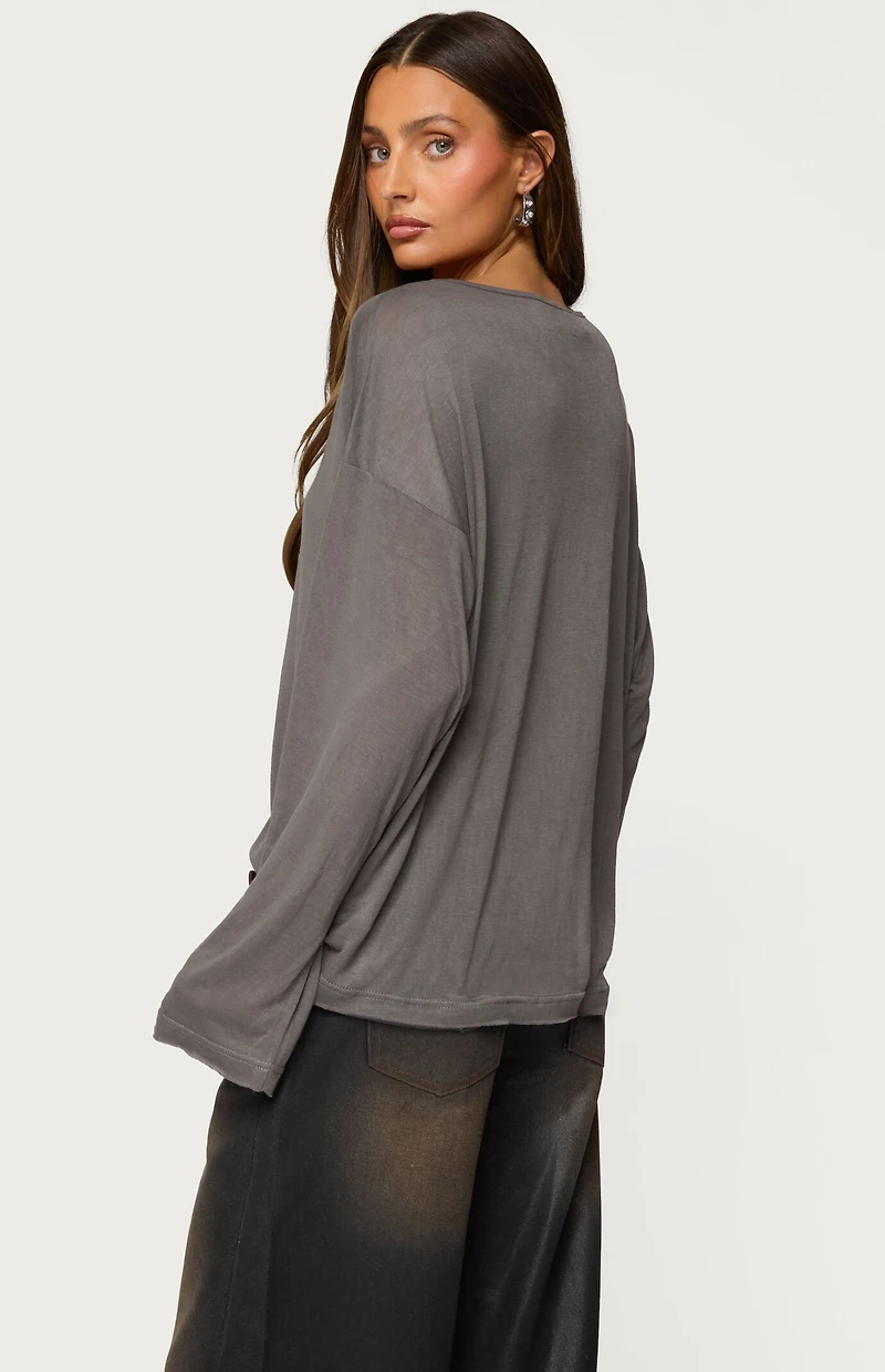 Edikted Oversized Semi Sheer Long Sleeve T-Shirt