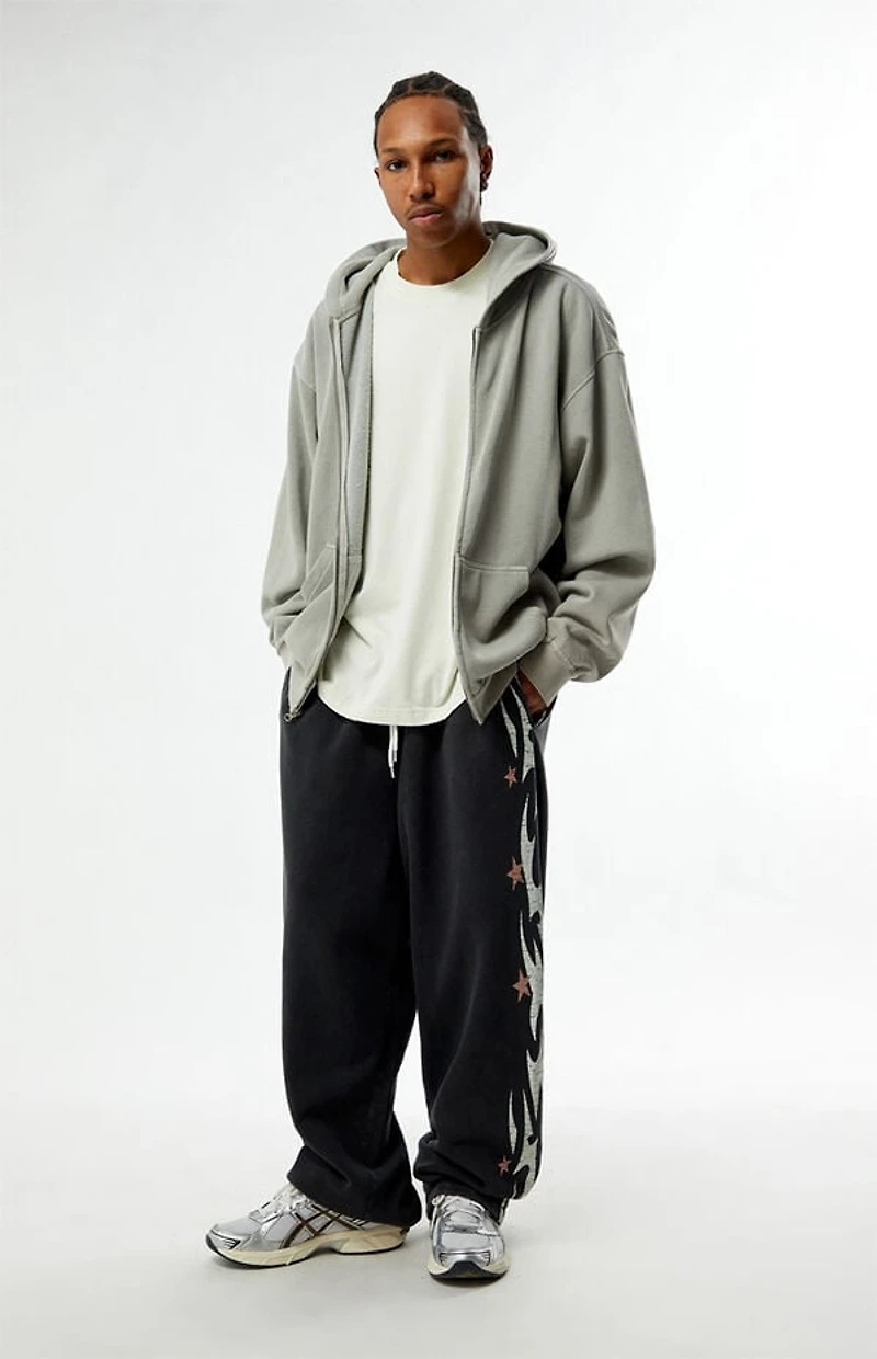Pacsun Black Flame Star Fleece Baggy Sweatpants