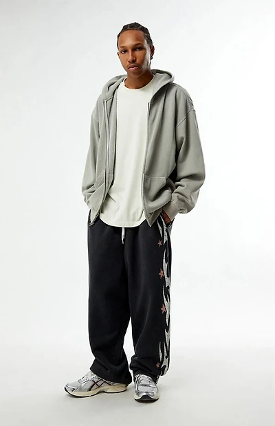 Pacsun Black Flame Star Fleece Baggy Sweatpants