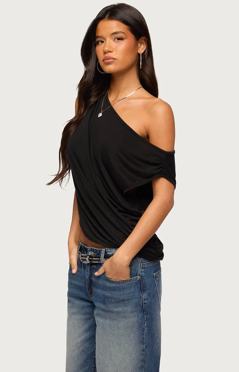 Edikted Ofelia Asymmetric Off Shoulder Ruched Top