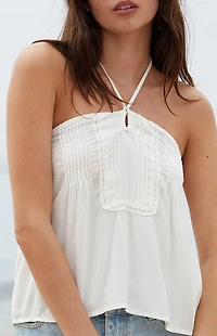 John Galt White Pleated Halter Top